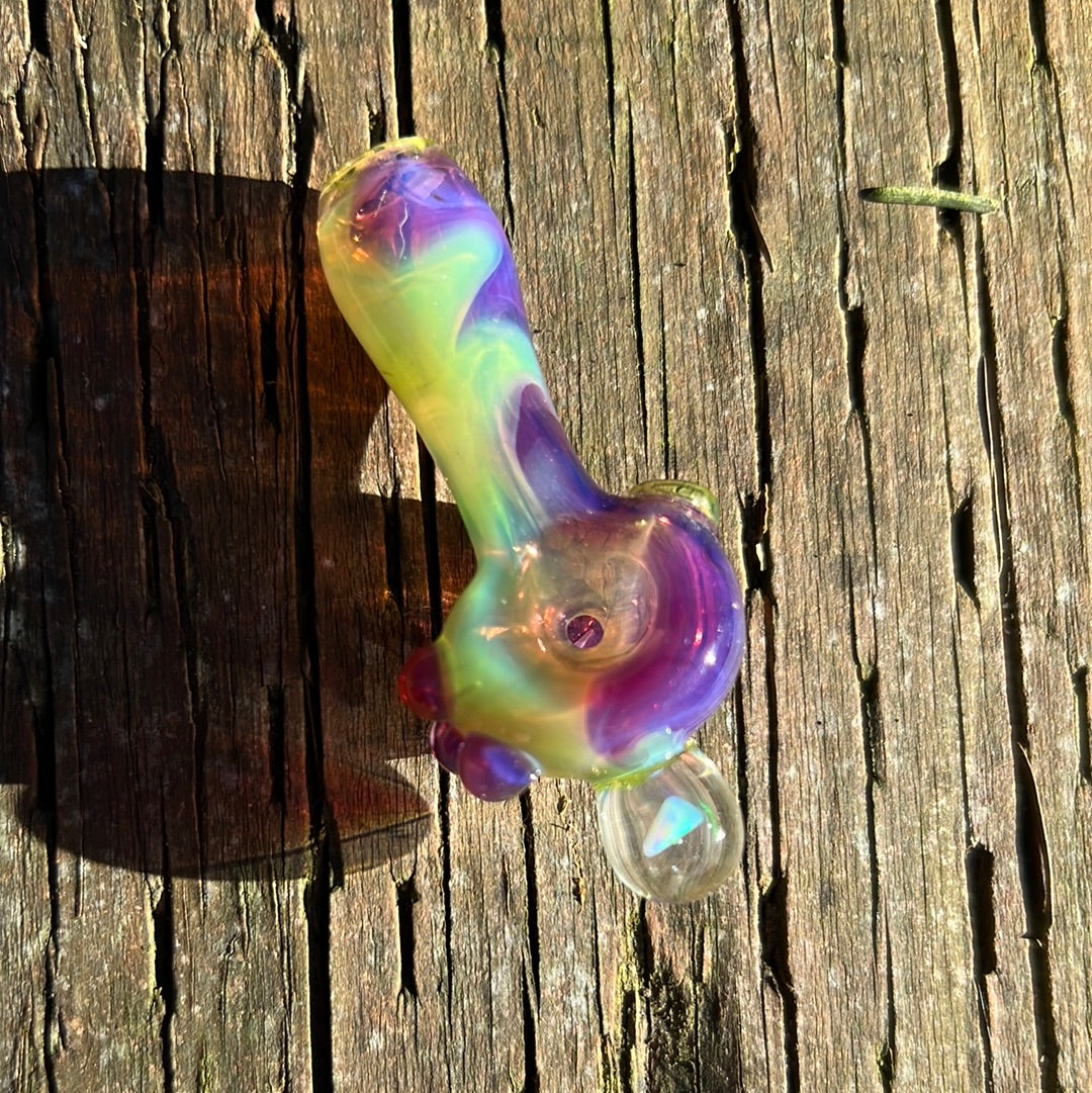Small two tone spoon pipe with UV accents and encased opal