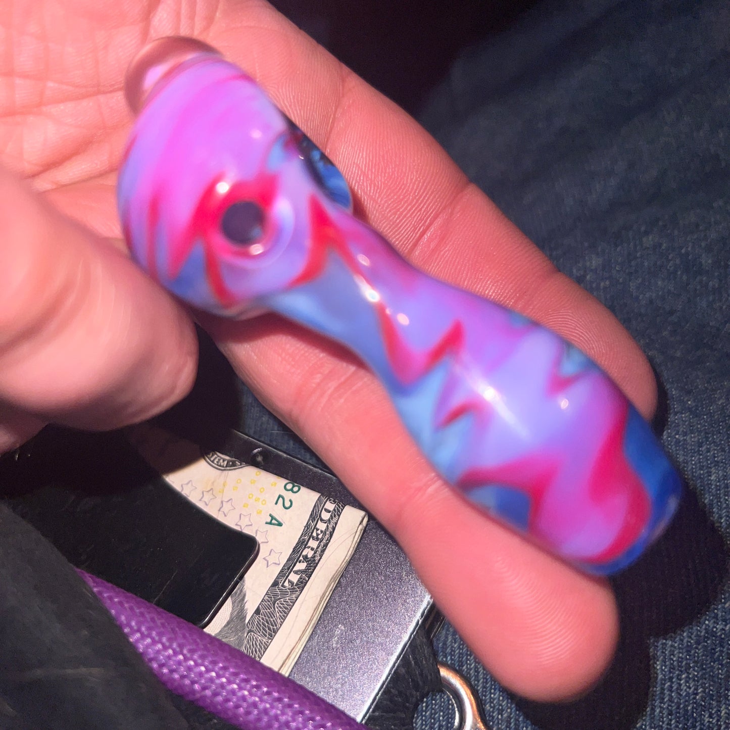 Heady glass UV reactive spoon pipe with encased Opal