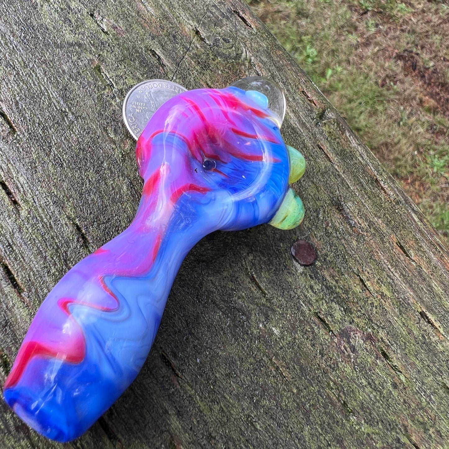 Heady glass UV reactive spoon pipe with encased Opal