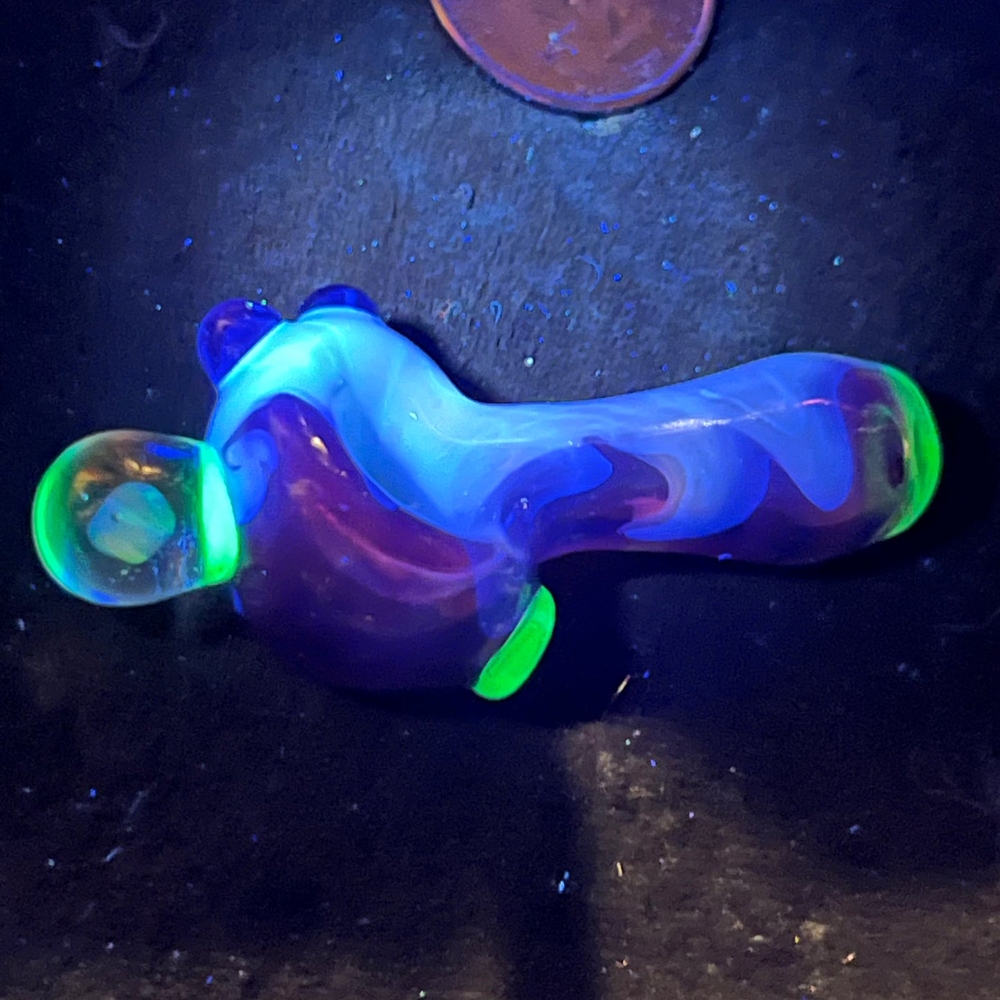 Small two tone spoon pipe with UV accents and encased opal
