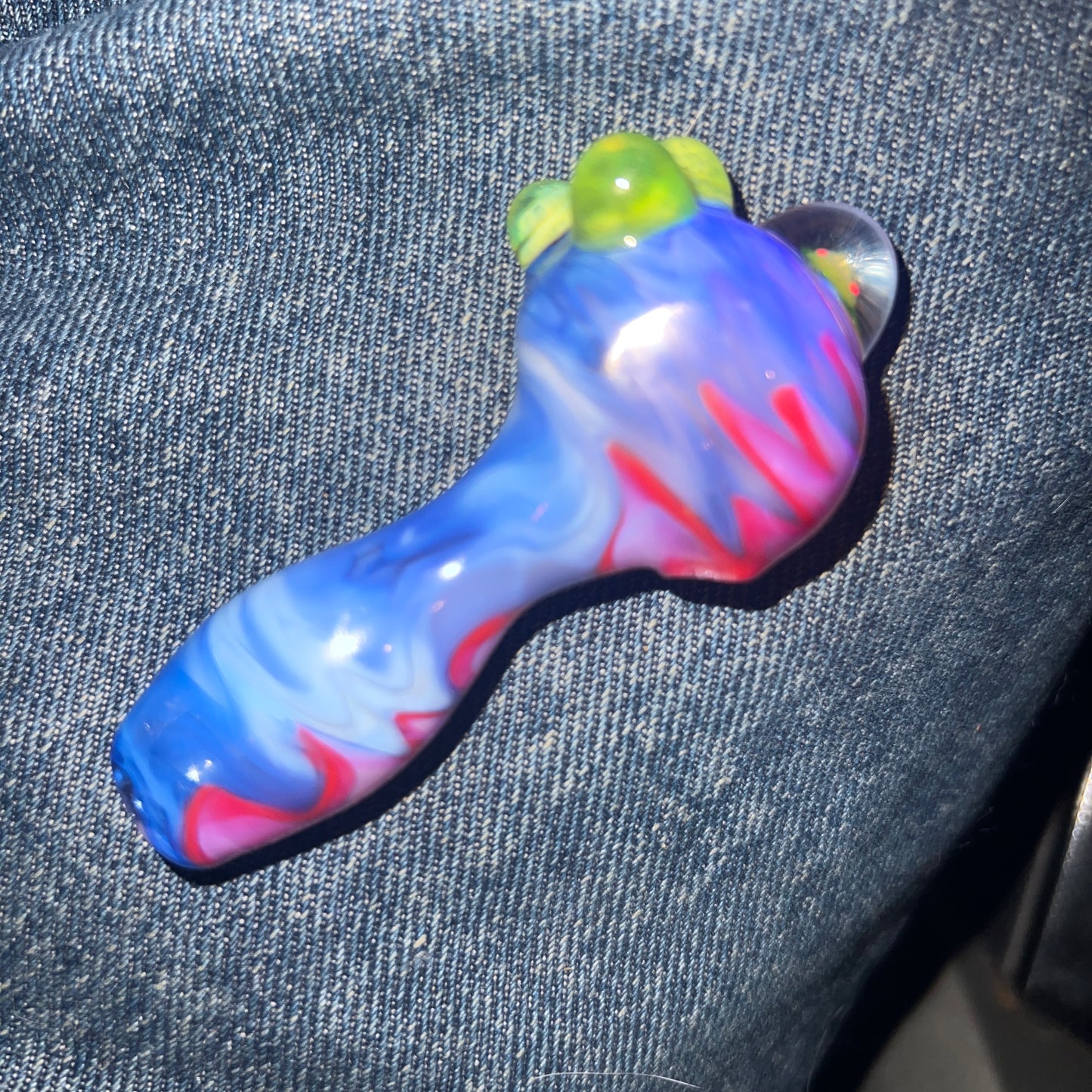 Heady glass UV reactive spoon pipe with encased Opal