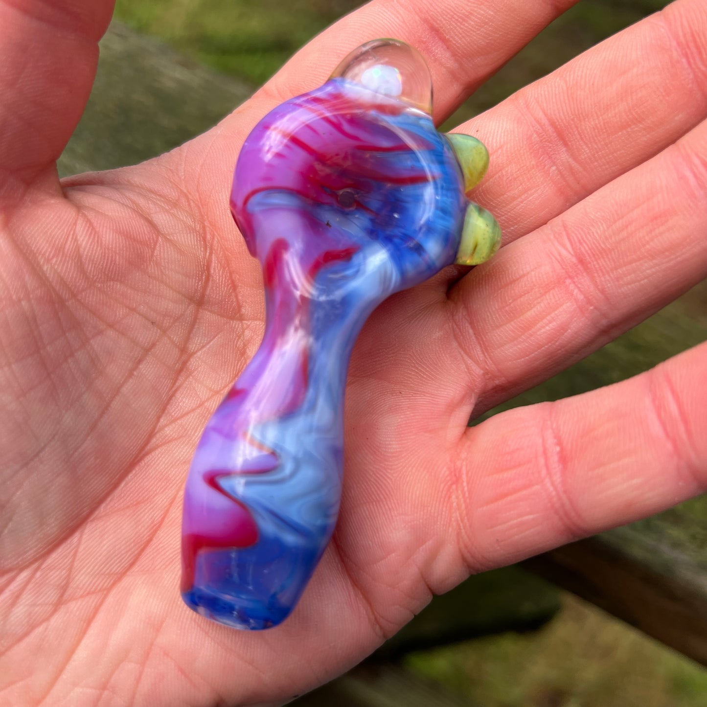 Heady glass UV reactive spoon pipe with encased Opal