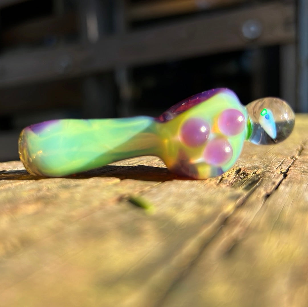 Small two tone spoon pipe with UV accents and encased opal