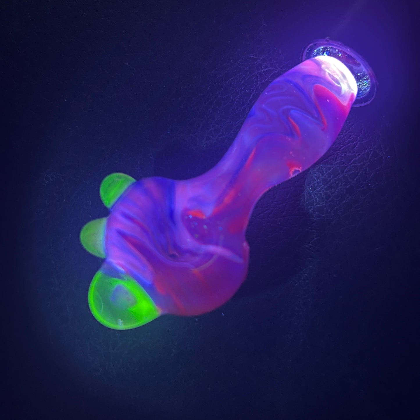 Heady glass UV reactive spoon pipe with encased Opal