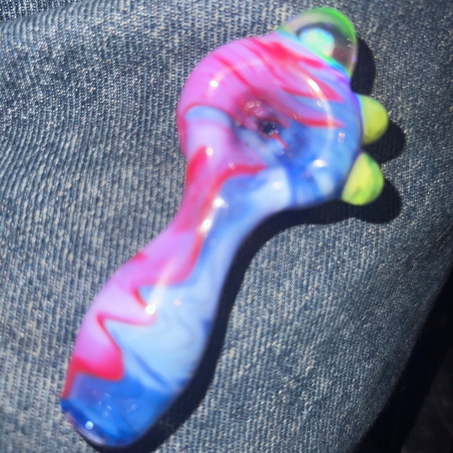 Heady glass UV reactive spoon pipe with encased Opal