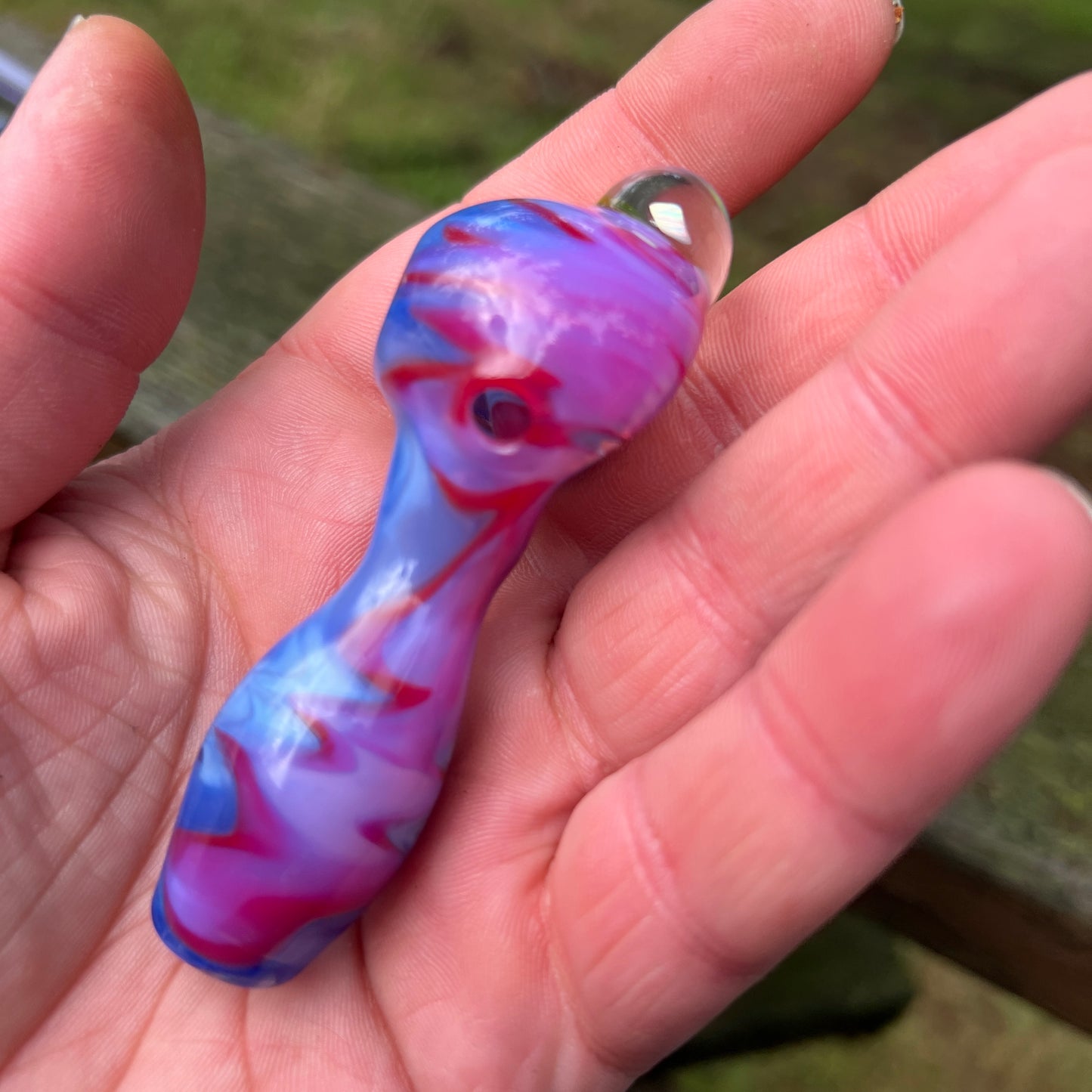Heady glass UV reactive spoon pipe with encased Opal
