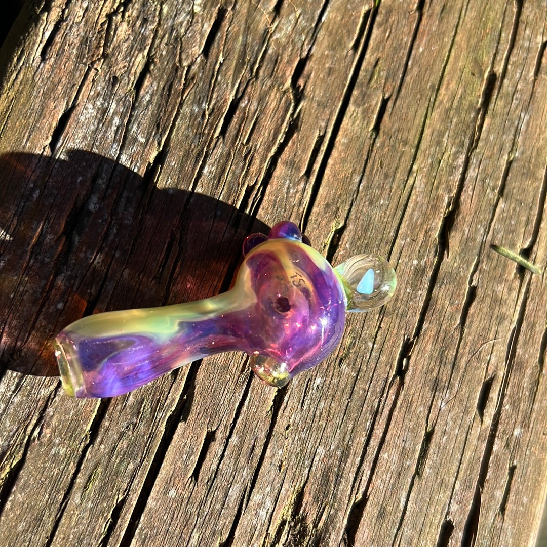 Small two tone spoon pipe with UV accents and encased opal