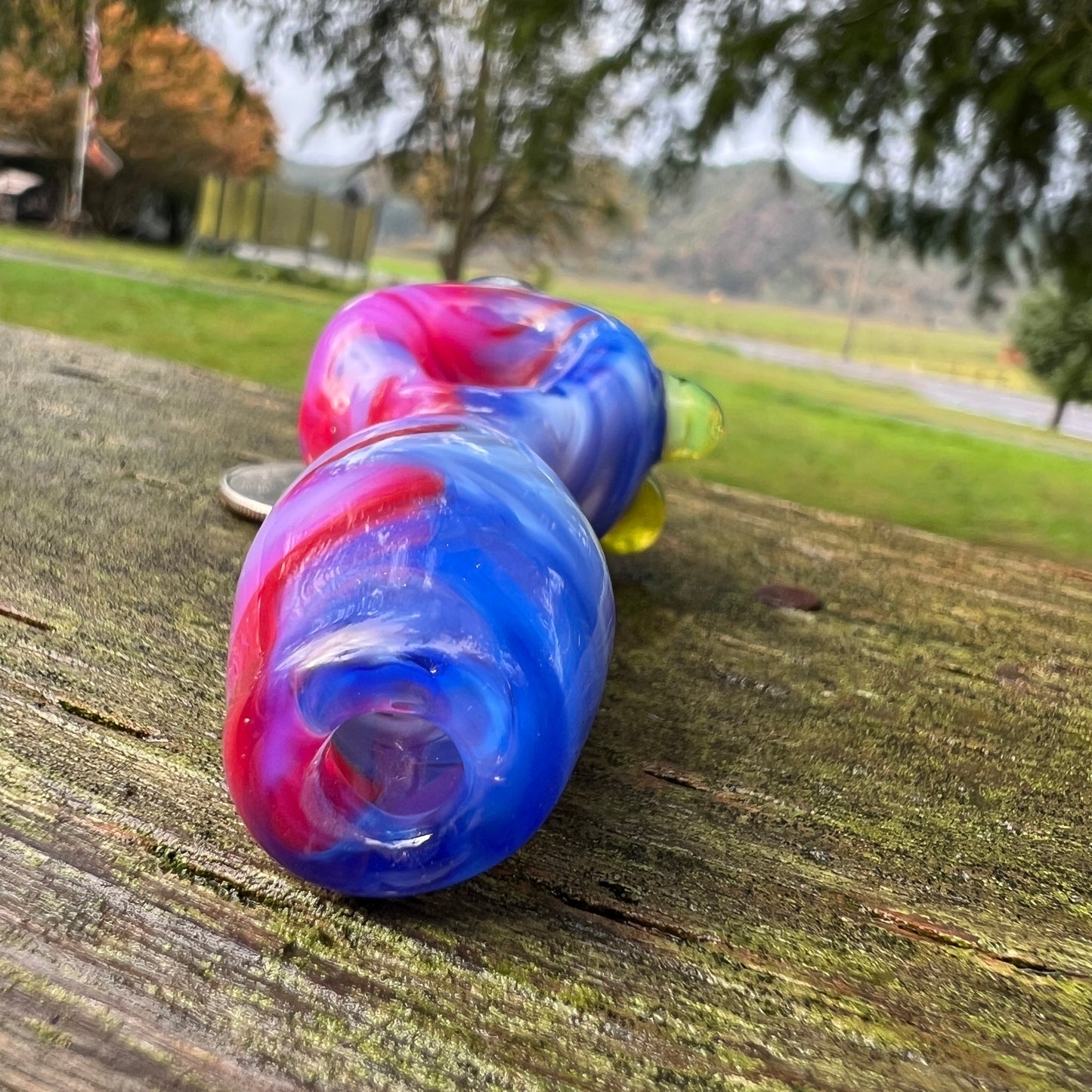 Heady glass UV reactive spoon pipe with encased Opal