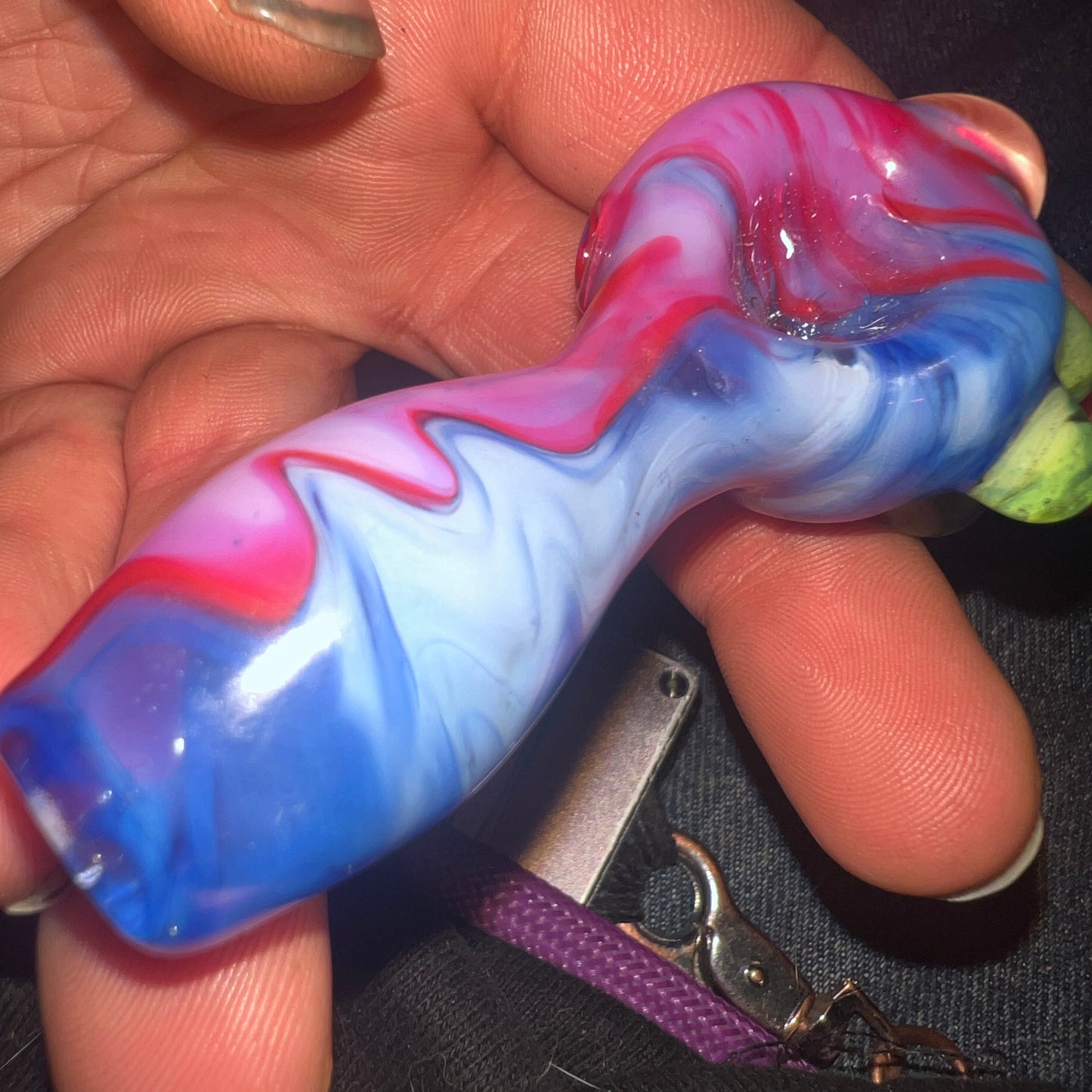 Heady glass UV reactive spoon pipe with encased Opal