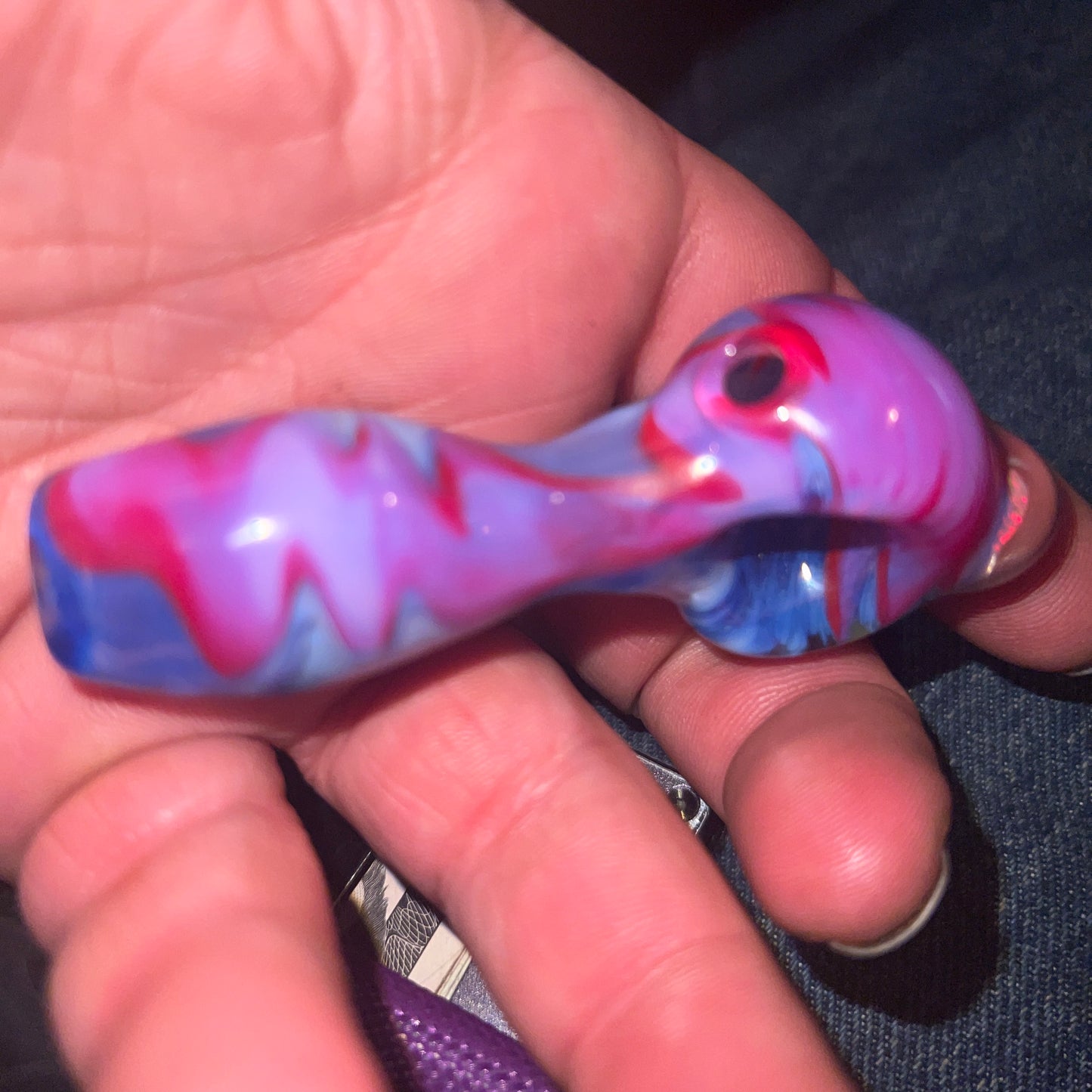 Heady glass UV reactive spoon pipe with encased Opal