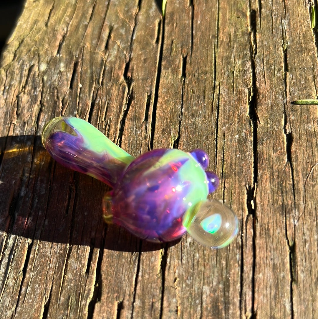 Small two tone spoon pipe with UV accents and encased opal