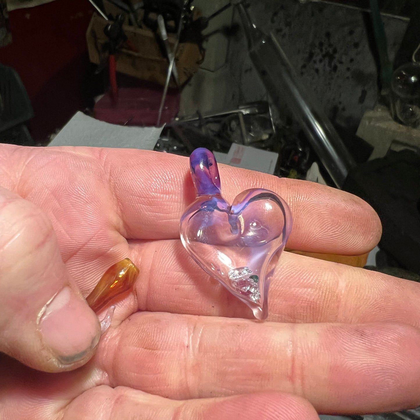 Hollow heart pendant filled with real Gemstones