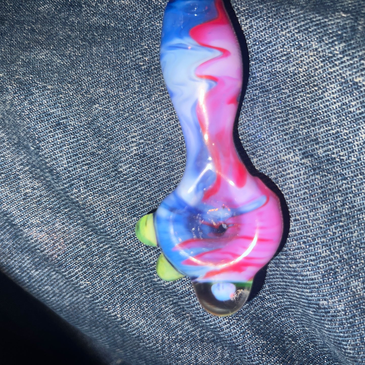 Heady glass UV reactive spoon pipe with encased Opal