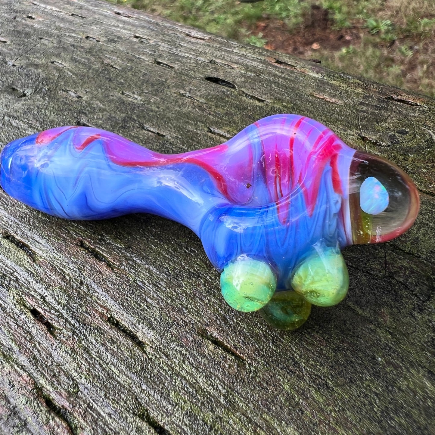 Heady glass UV reactive spoon pipe with encased Opal