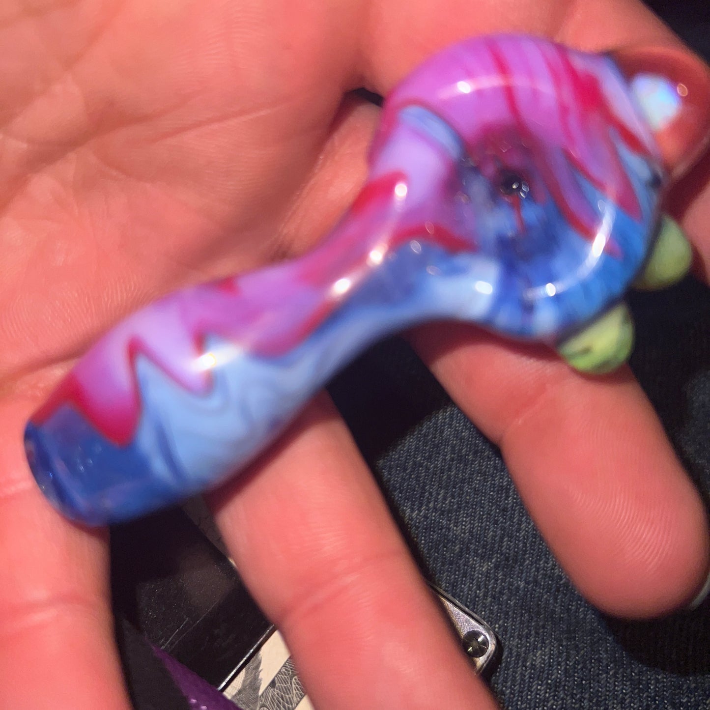 Heady glass UV reactive spoon pipe with encased Opal