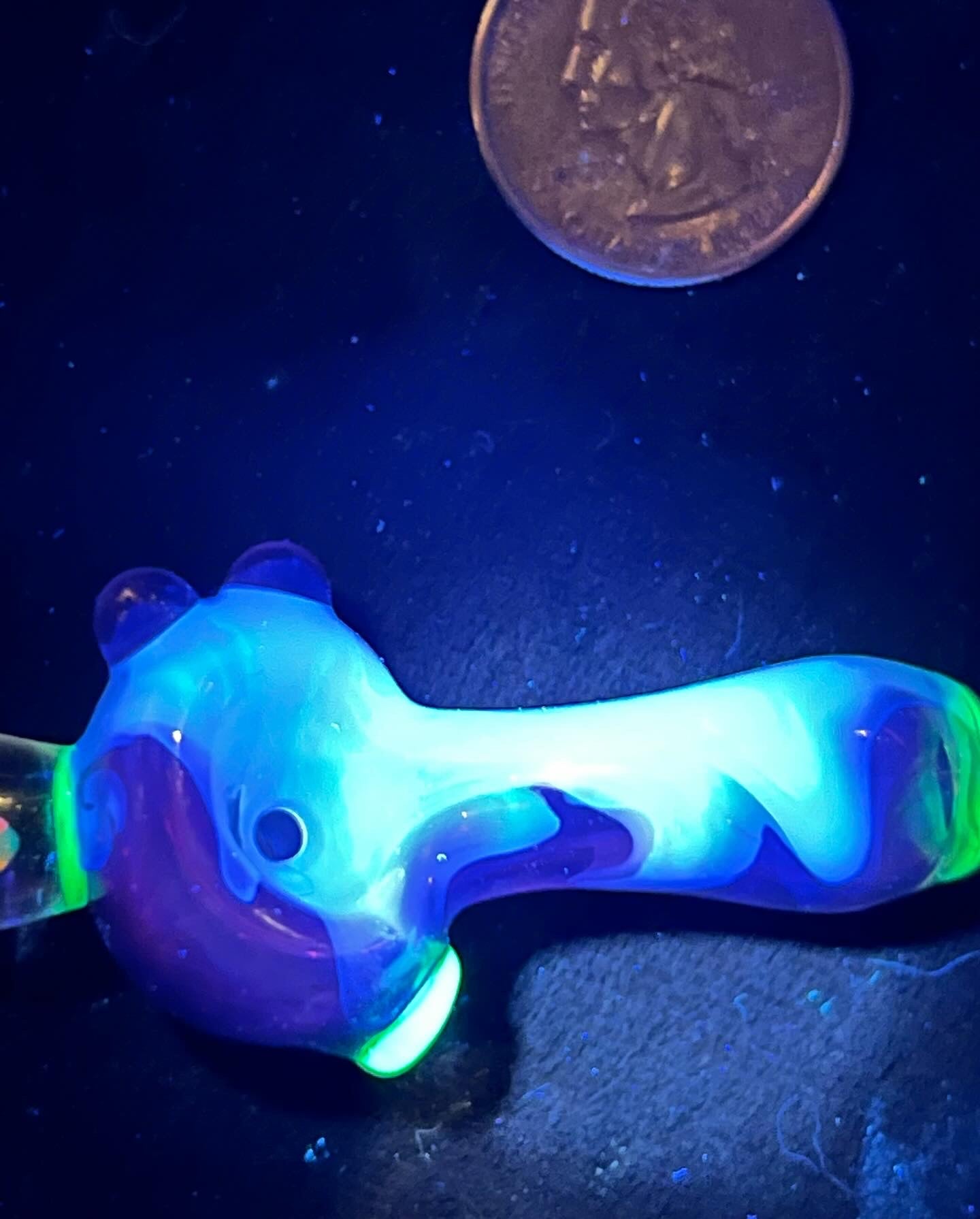 Small two tone spoon pipe with UV accents and encased opal