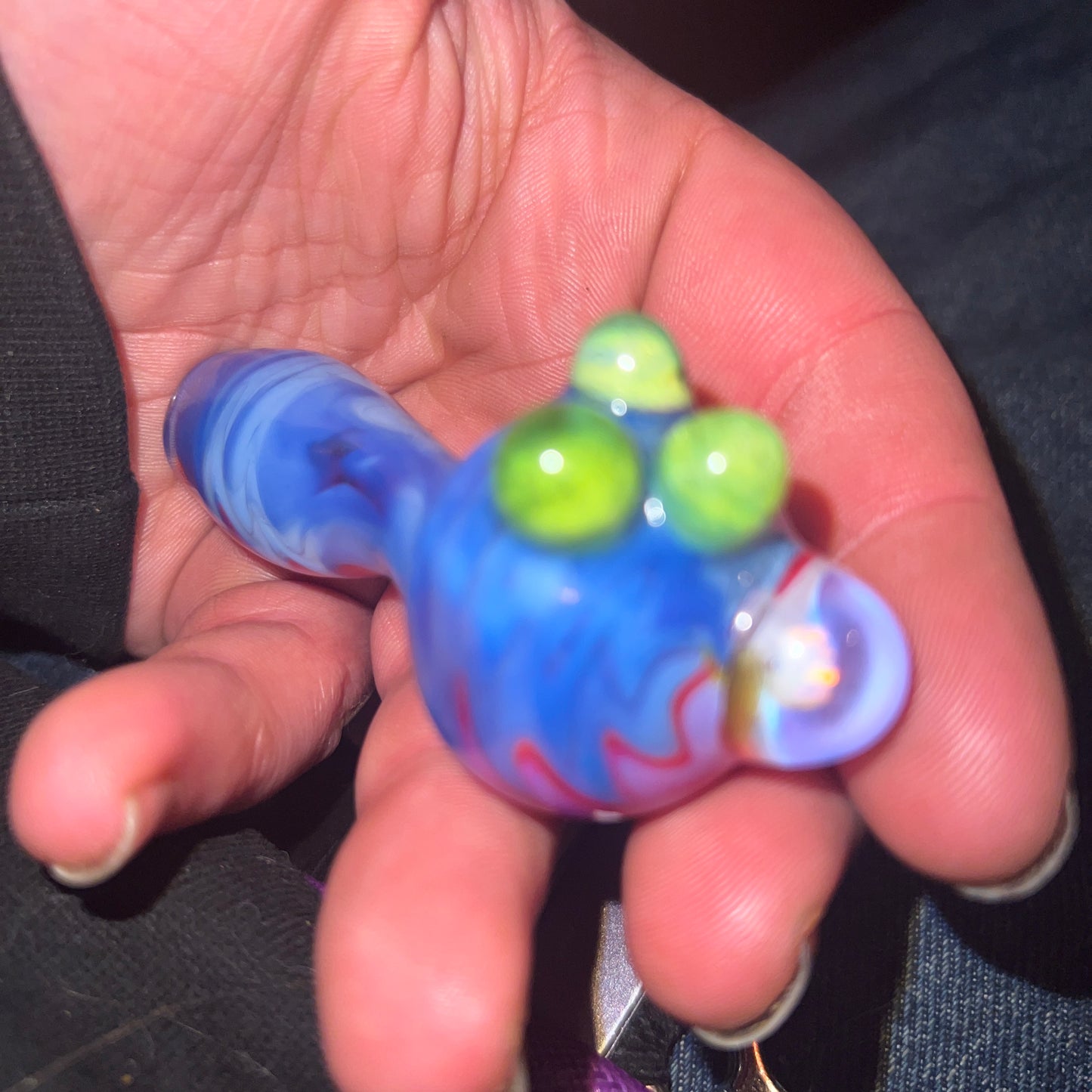 Heady glass UV reactive spoon pipe with encased Opal