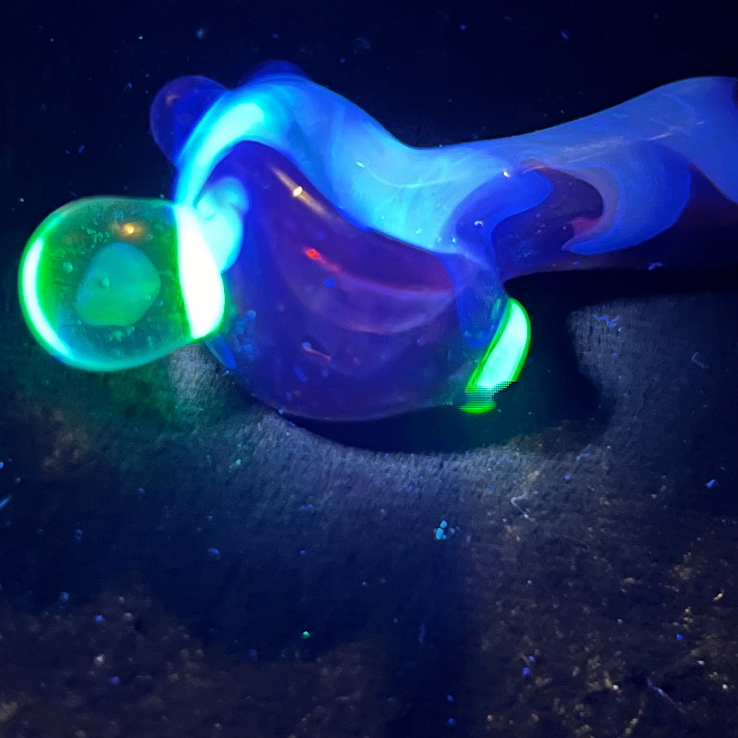 Small two tone spoon pipe with UV accents and encased opal