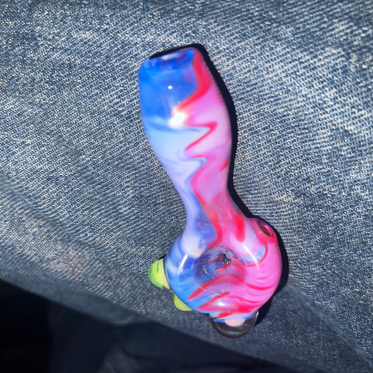 Heady glass UV reactive spoon pipe with encased Opal