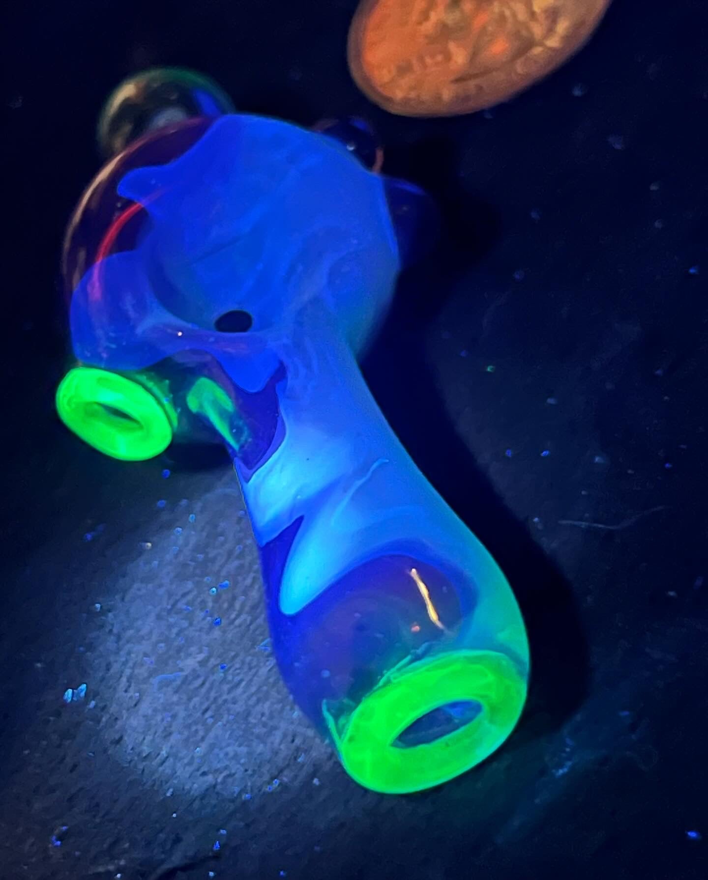 Small two tone spoon pipe with UV accents and encased opal