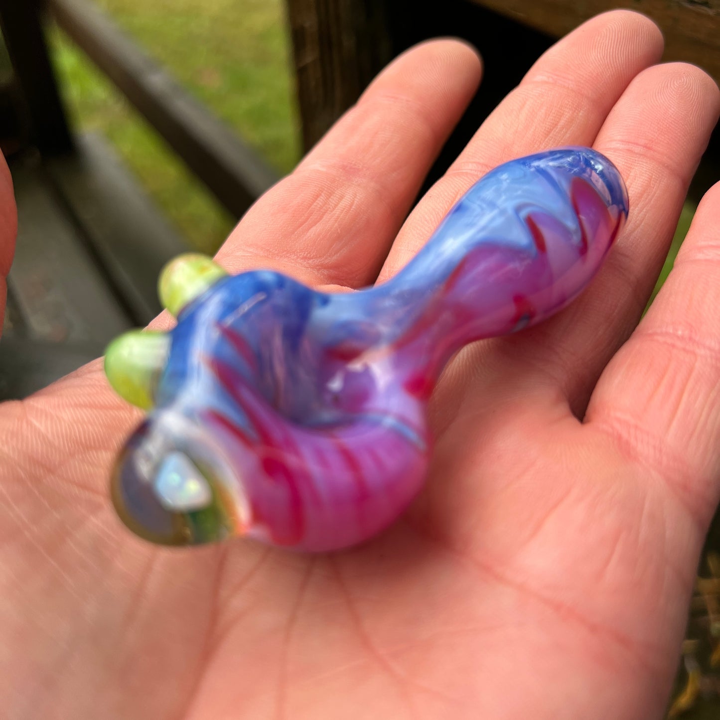 Heady glass UV reactive spoon pipe with encased Opal
