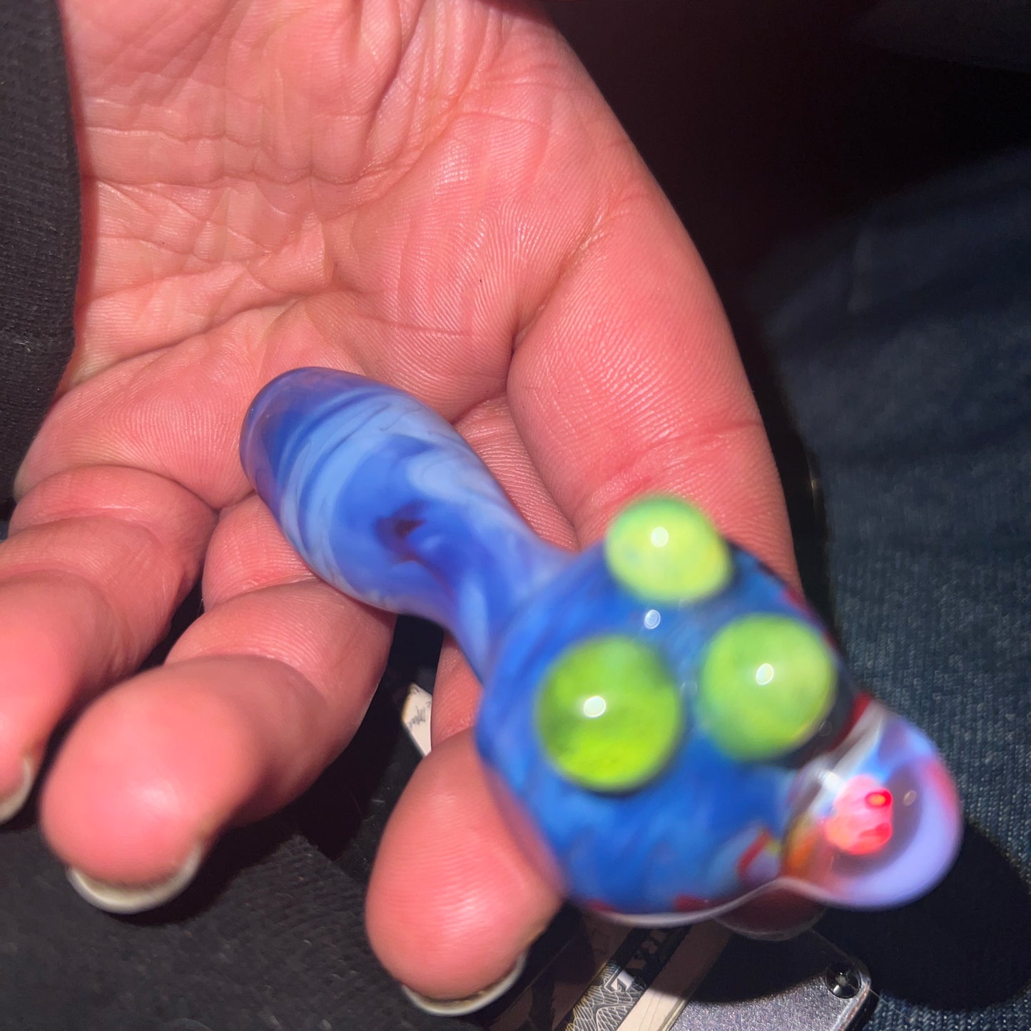 Heady glass UV reactive spoon pipe with encased Opal