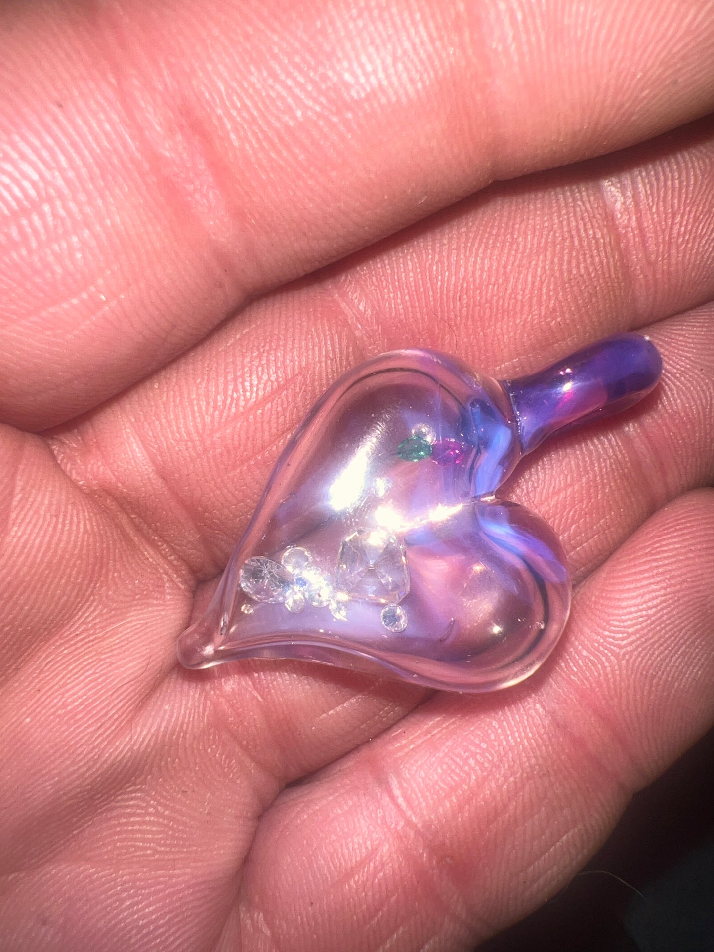 Hollow heart pendant filled with real Gemstones