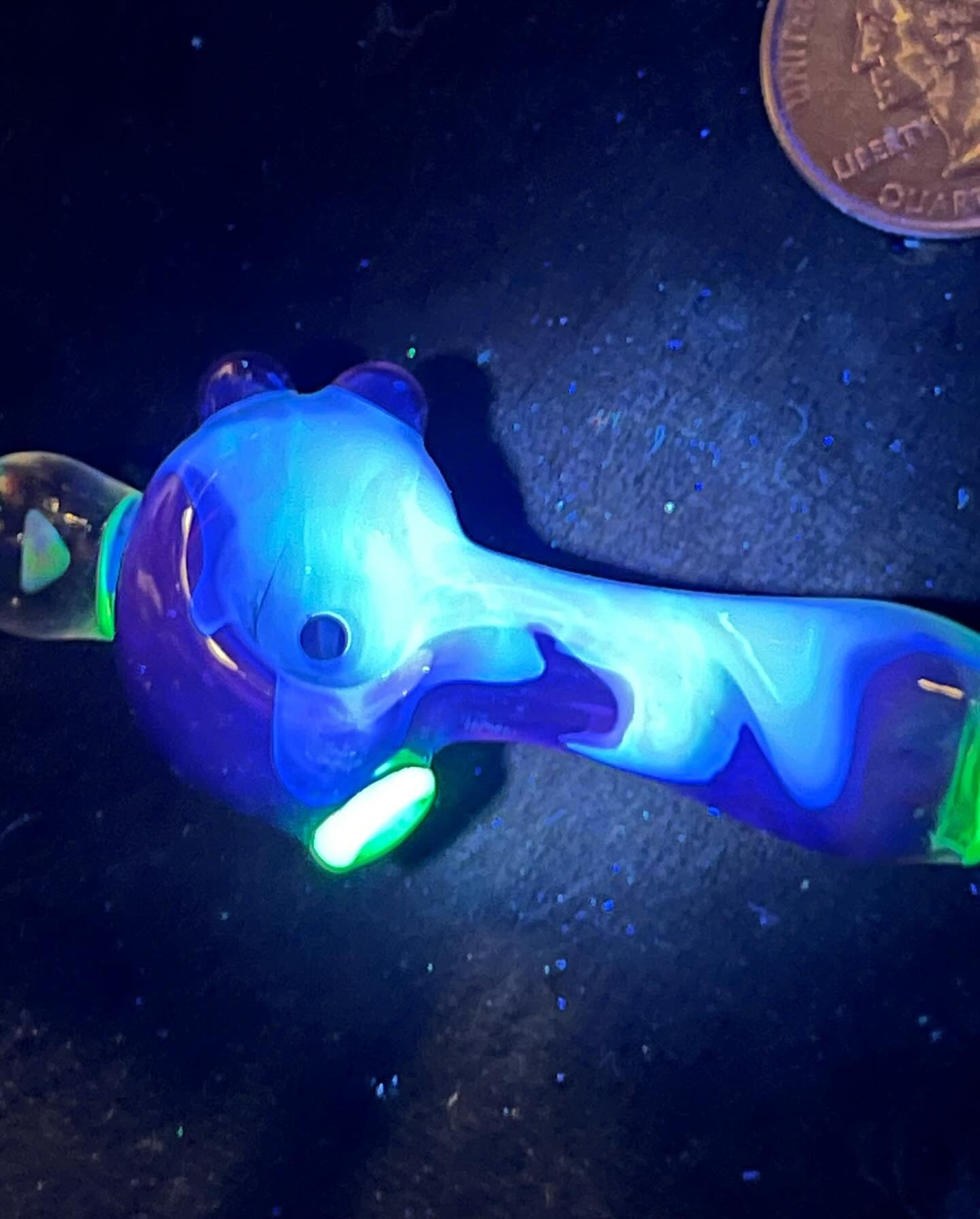 Small two tone spoon pipe with UV accents and encased opal