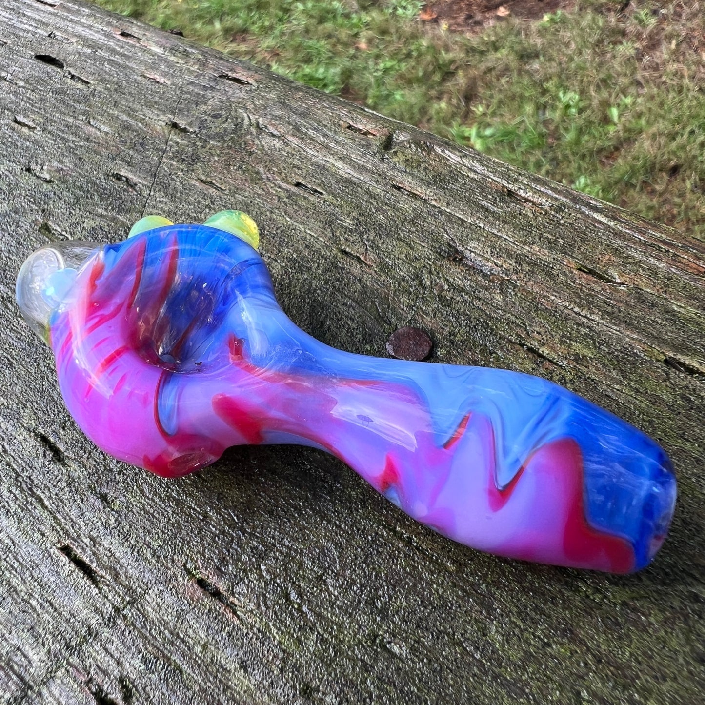 Heady glass UV reactive spoon pipe with encased Opal
