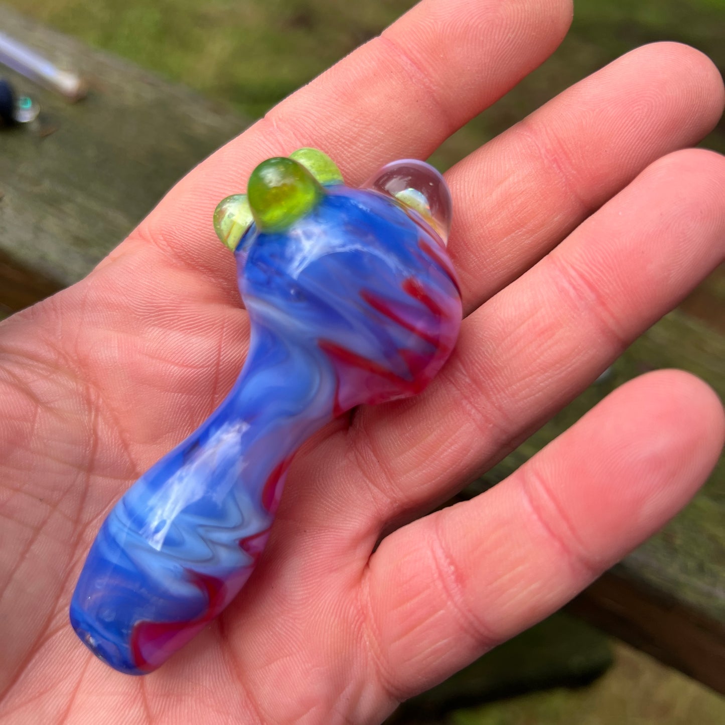 Heady glass UV reactive spoon pipe with encased Opal