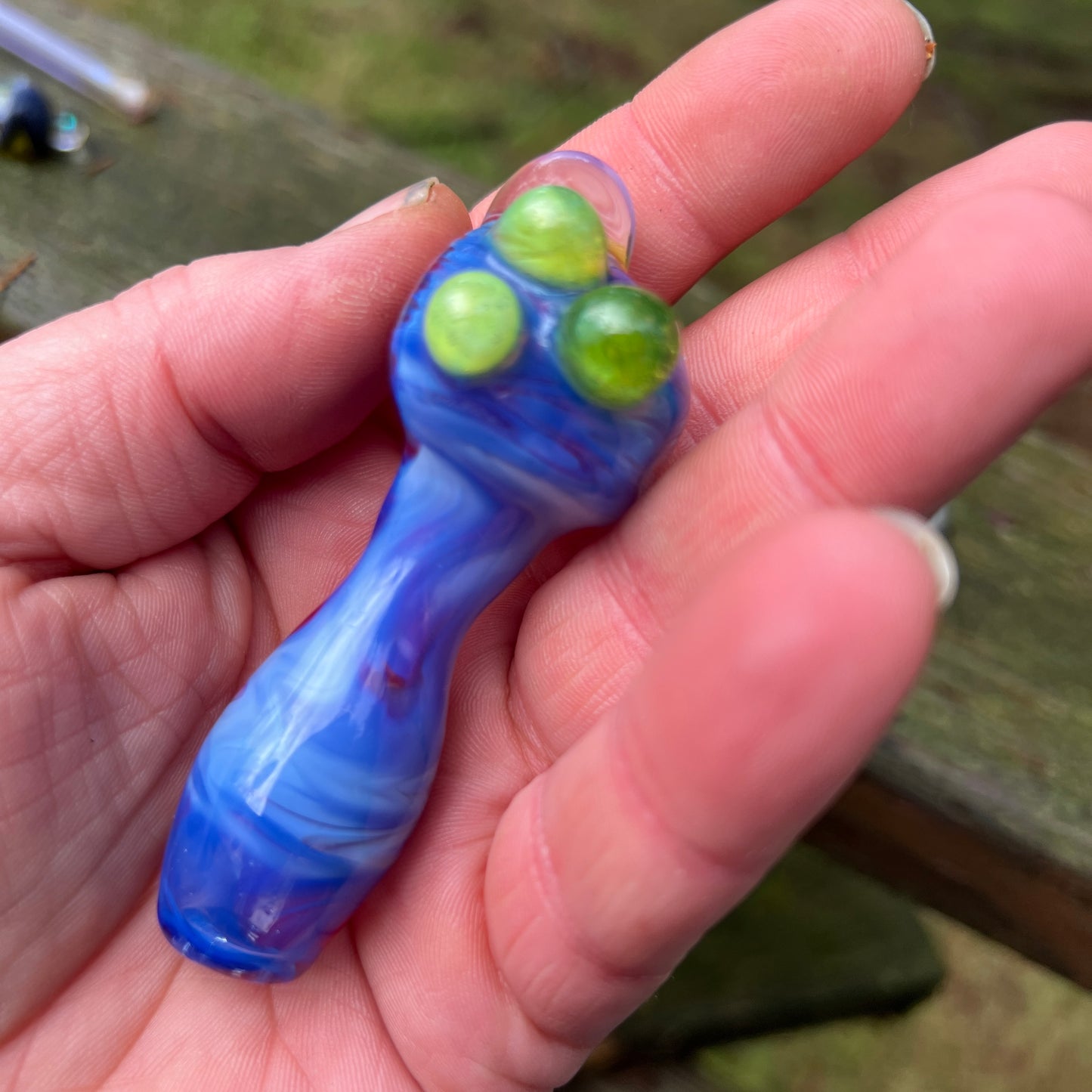 Heady glass UV reactive spoon pipe with encased Opal
