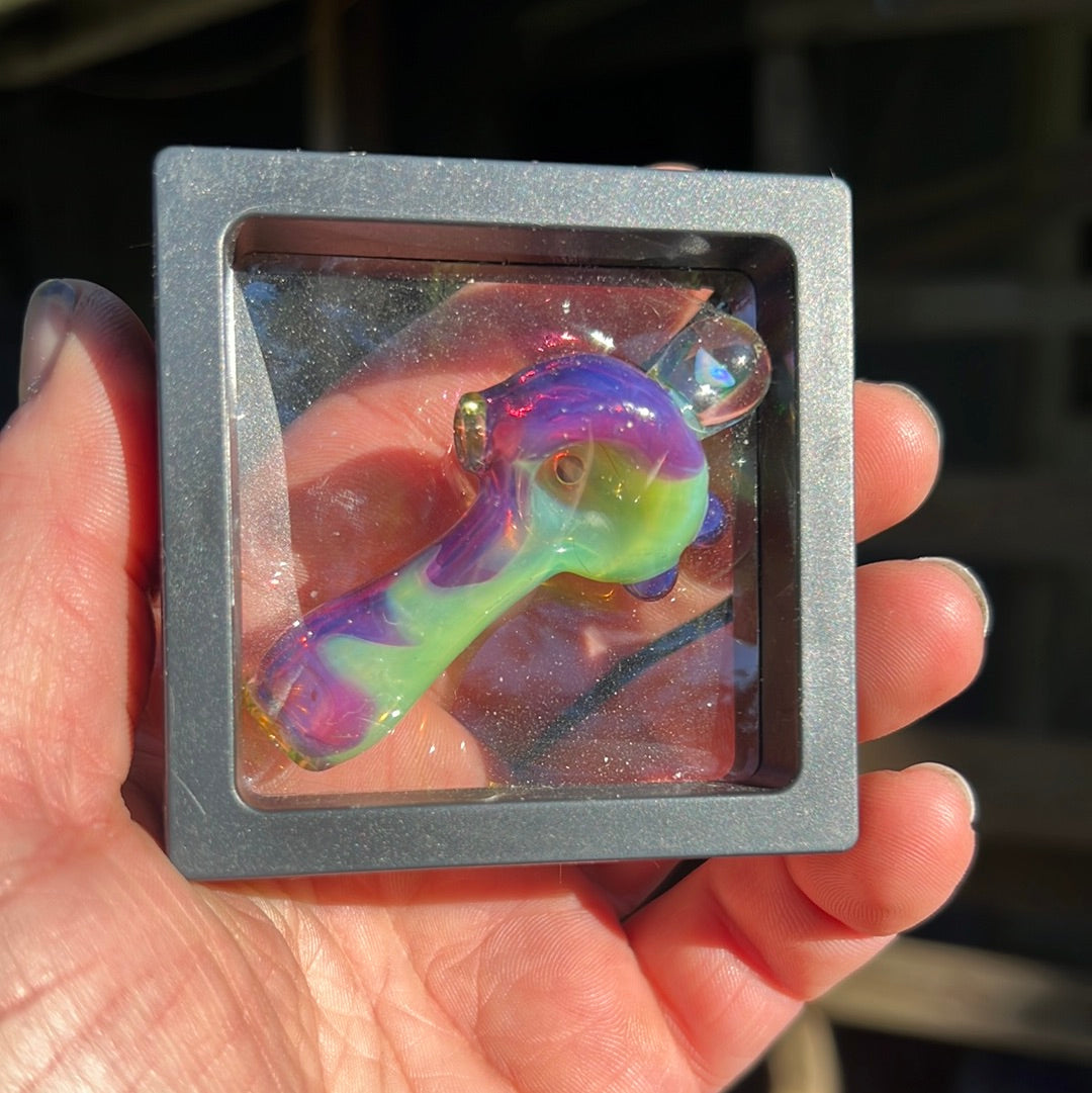 Small two tone spoon pipe with UV accents and encased opal