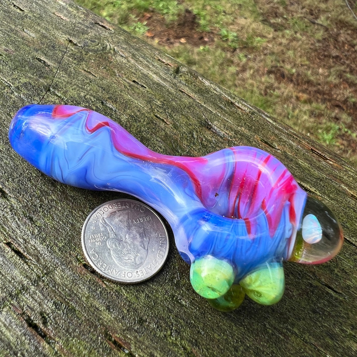 Heady glass UV reactive spoon pipe with encased Opal