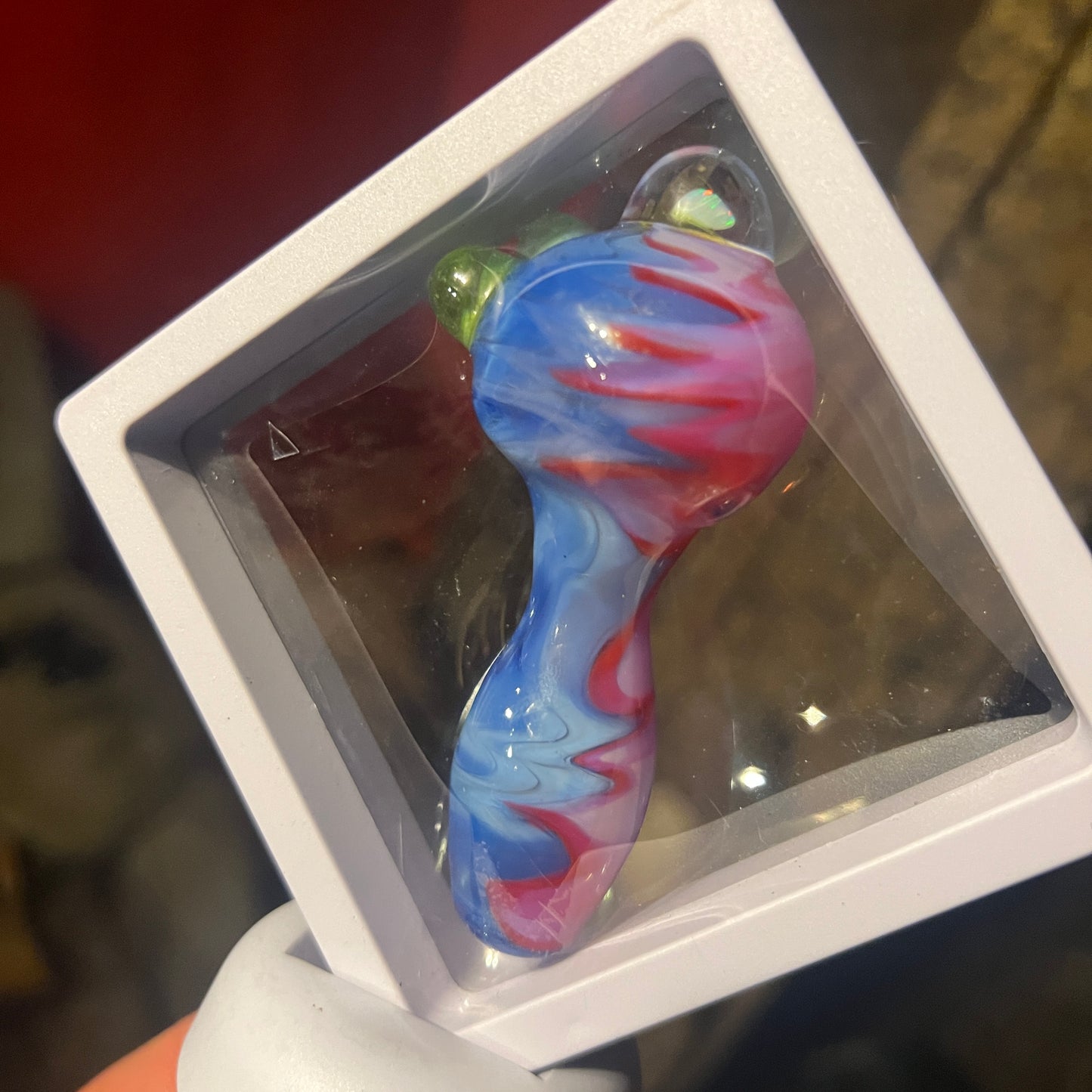 Heady glass UV reactive spoon pipe with encased Opal