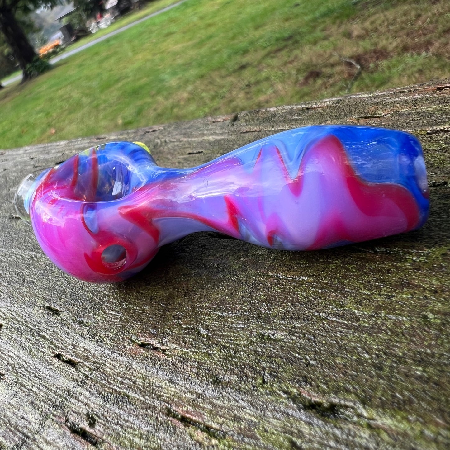 Heady glass UV reactive spoon pipe with encased Opal