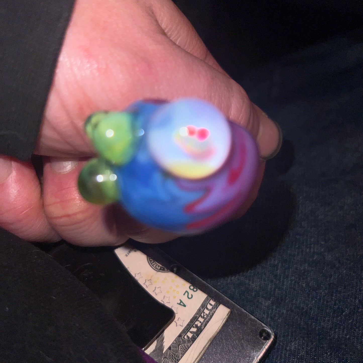 Heady glass UV reactive spoon pipe with encased Opal