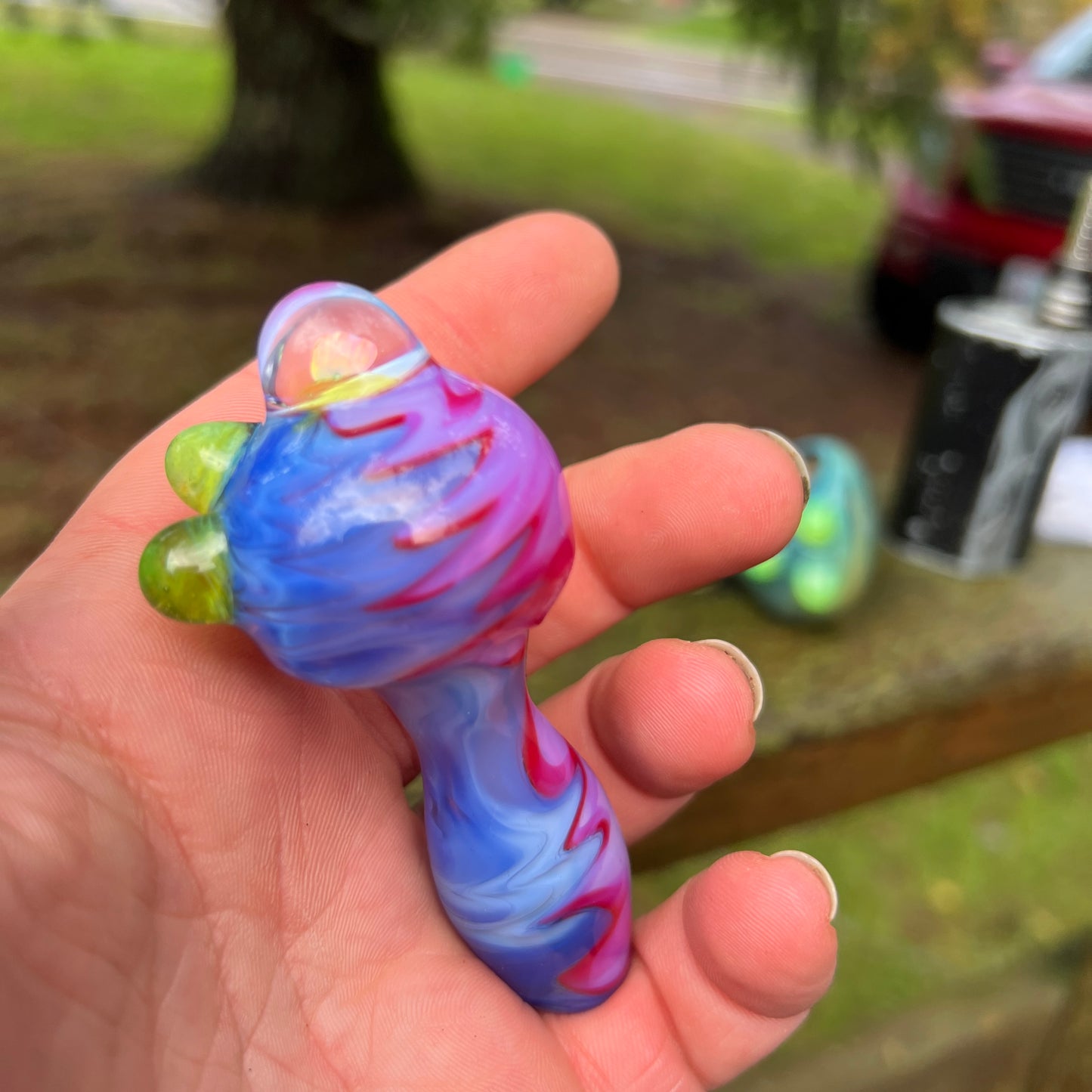 Heady glass UV reactive spoon pipe with encased Opal