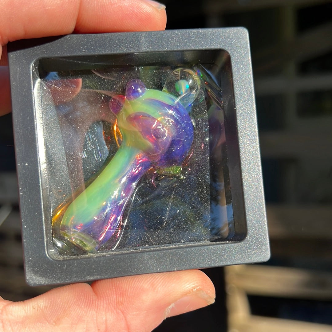 Small two tone spoon pipe with UV accents and encased opal