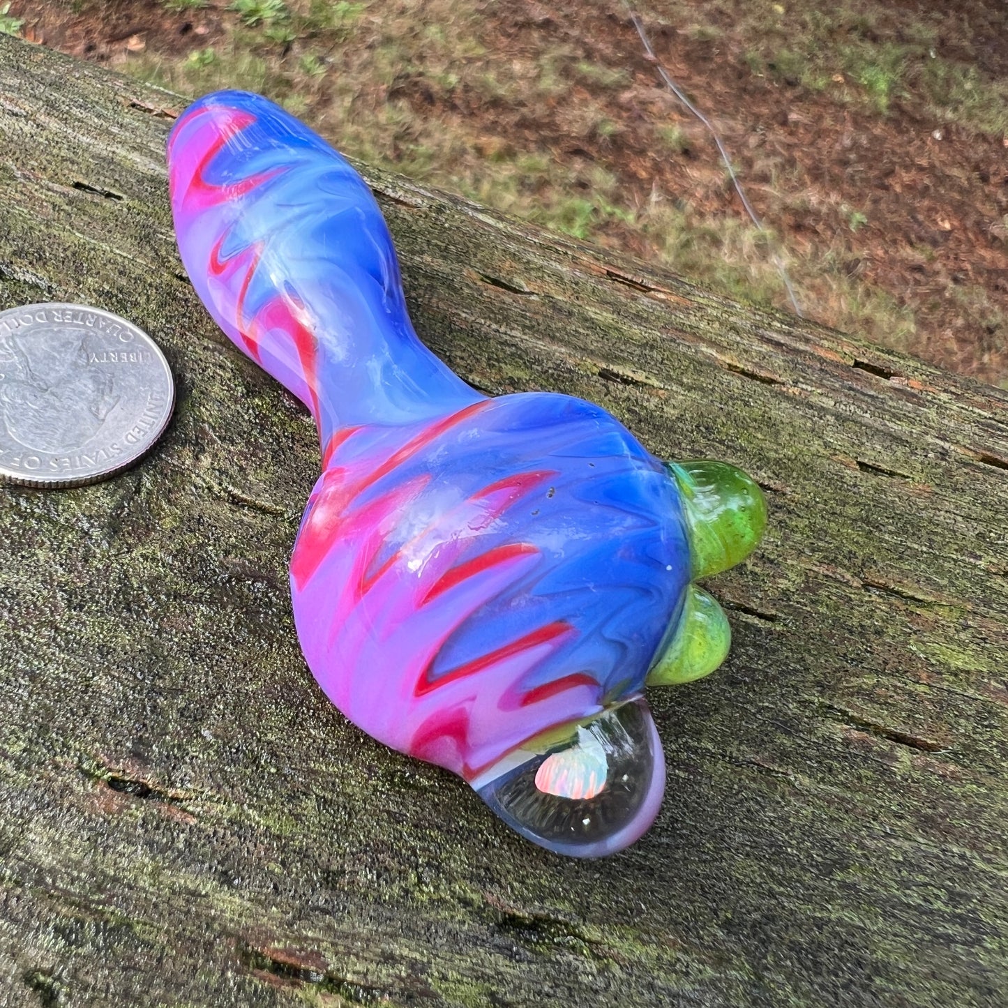 Heady glass UV reactive spoon pipe with encased Opal