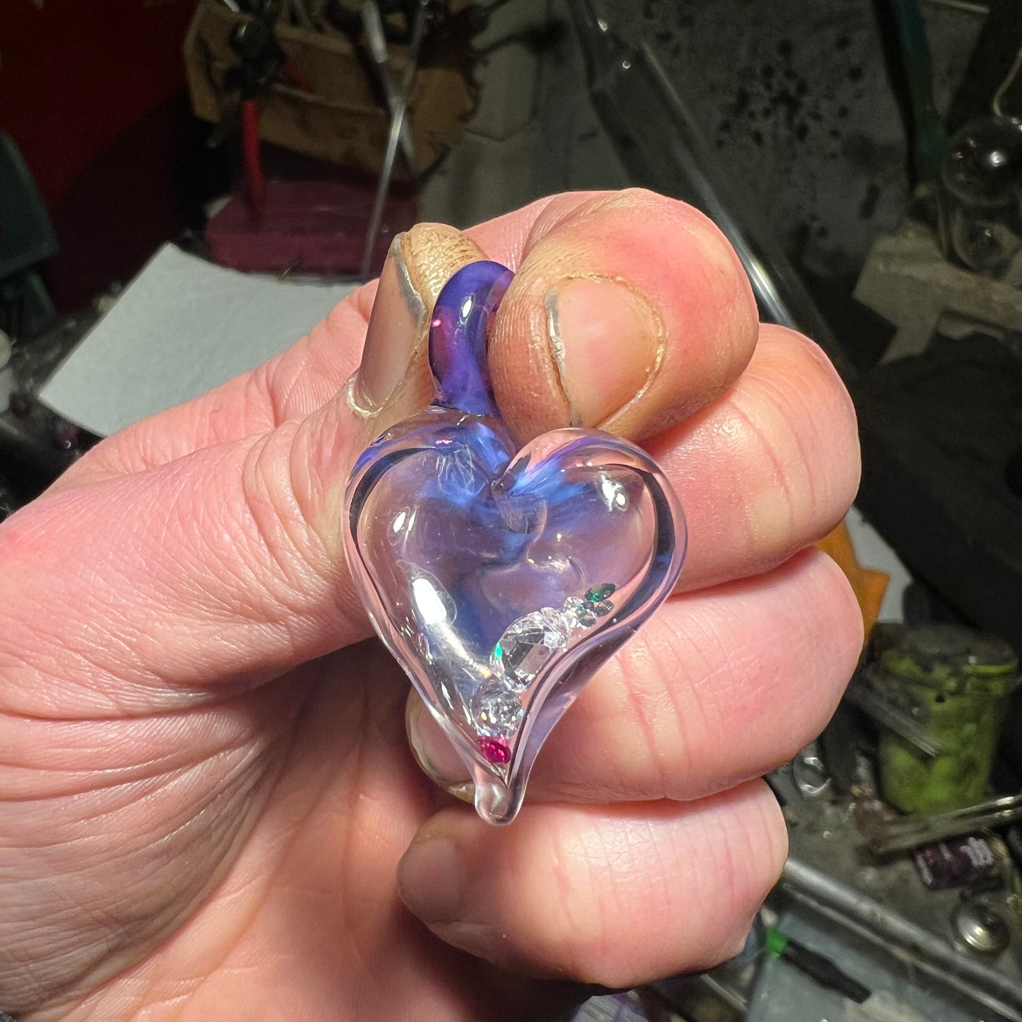 Hollow heart pendant filled with real Gemstones