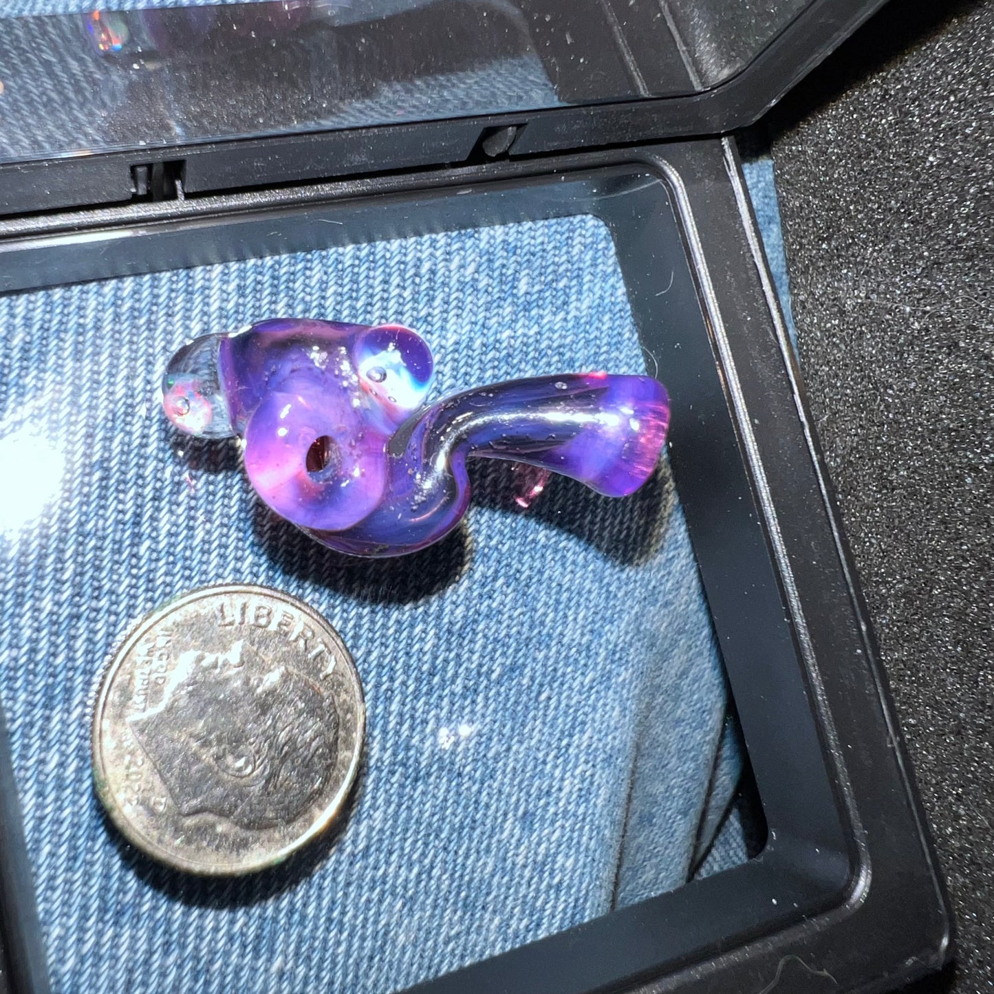 Miniature Sherlock made with Royal Jelly over Jet Black with encased opals and uv reactive accents